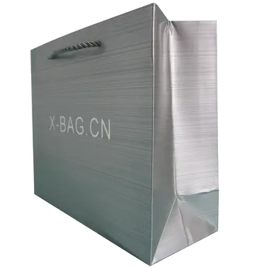 metallic silver paper bag with sticked logo 